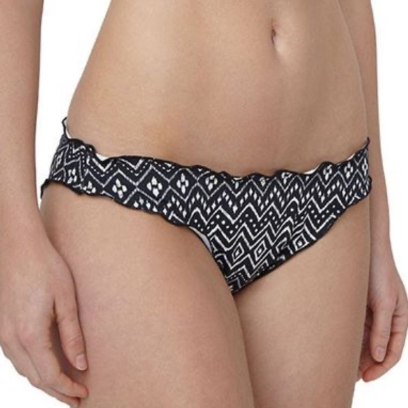 Eberjey Women's Bikini Ruffled Brazilian Sandy Black Zen Stones Nylon Bottom S
